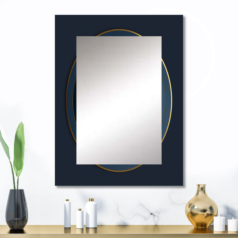 Sacramental Blue Minimal Sacred Geometry Seal II - Geometric Decorative Mirror, Modern Wall Mirror, Printed Metal Art