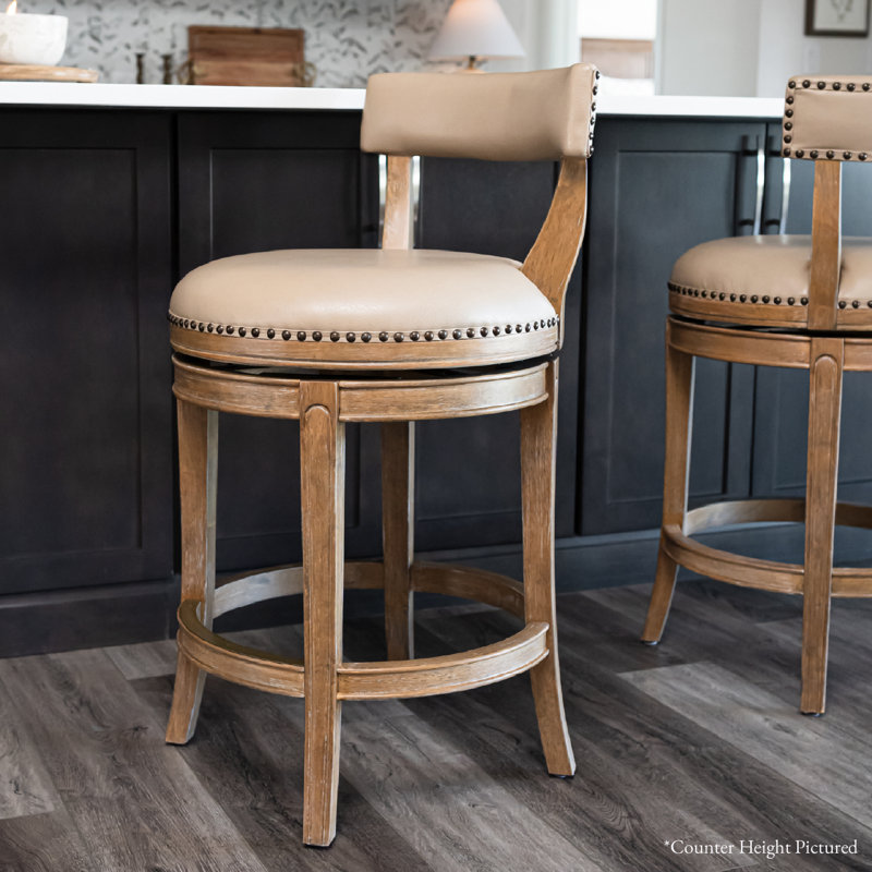 Maven Lane Alexander Stool with Faux Leather Upholstery, Weathered Oak, Bar Stool (31" Seat Height)