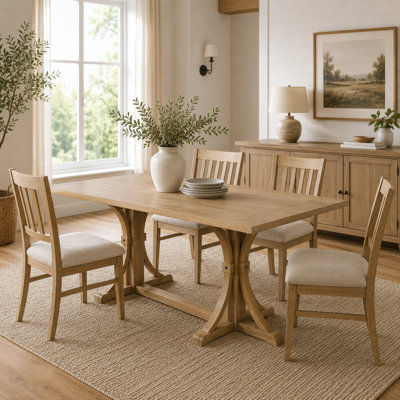 Solid Wood Farmhouse Dining Table with Cross Base for Kitchen & Dining Room