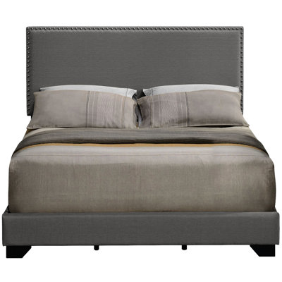 Chic Queen Panel Bed In Grey - Fabric & Strong Legs Bedroom Soft Wood