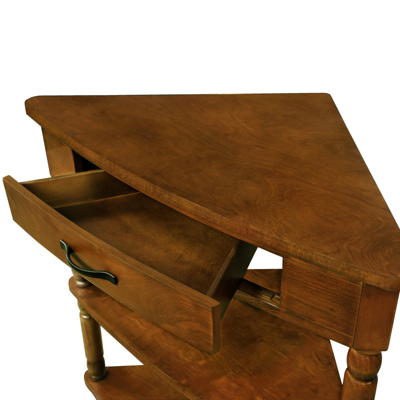 Table de coin en bois massif avec pieds en bois massif et table d'appoint triangulaire 33,8 po, Brun