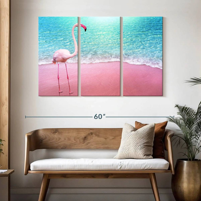 Flamant rose plage Brampt, H 32 po x l 50 po
