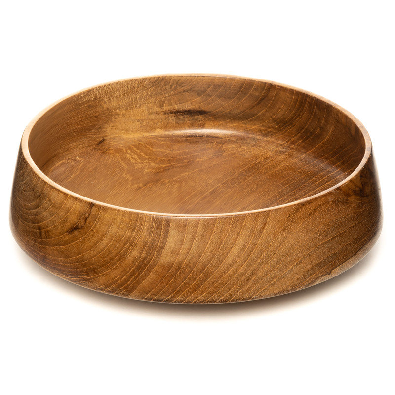 Bol plat en bois de teck plat et large Hachi