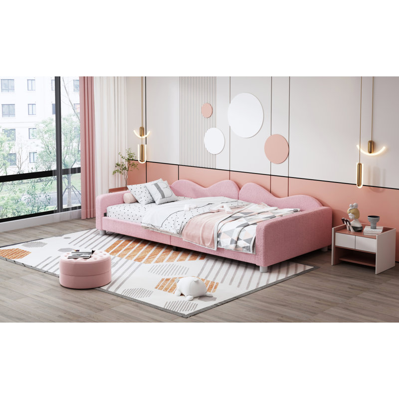 Lit de jour rembourré moderne, tissu Sherpa avec canapé en forme de nuage, aucun sommier nécessaire