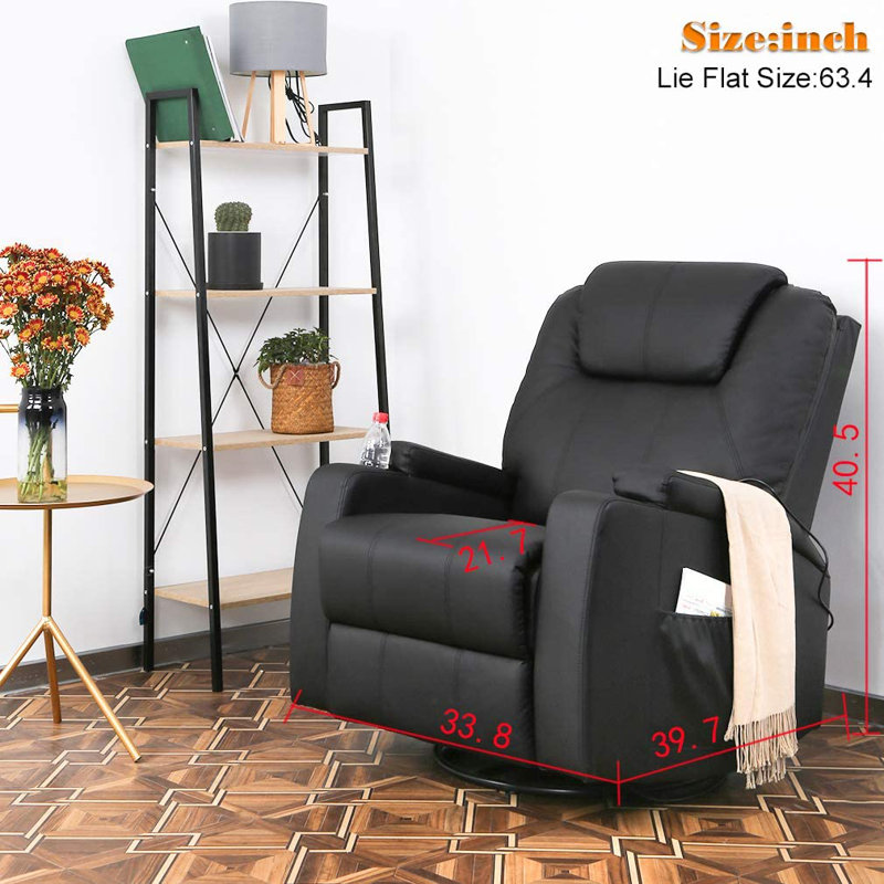 Fauteuil de massage inclinable électrique en cuir de polyuréthane avec télécommande pivotante de 360 degrés avec modes de vibration à 6 points avec 2 porte-gobelets