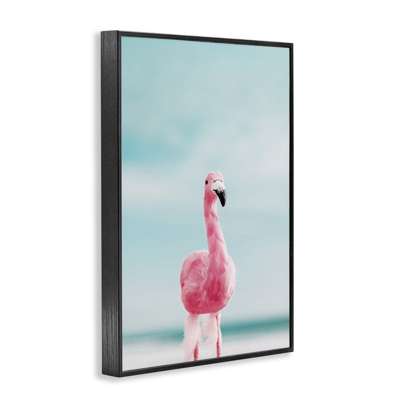 «Funky Summer Flamingo», estampe numérique par Nataly White, Cadre noir, H 24 po x l 16 po