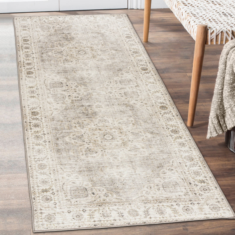Lefkothea Joy Vintage Machine Washable Area Rug, Runner 2'6" x 10', Beige Ivory