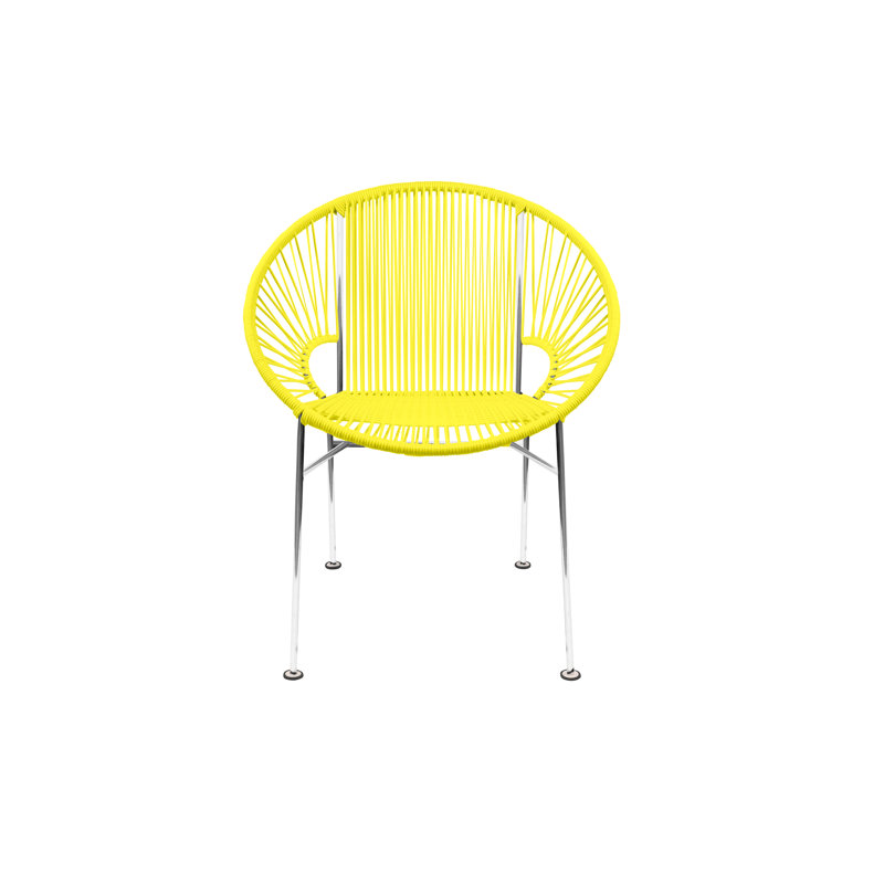 Concha Indoor/Outdoor Handmade Dining Chair, Chrome, Yellow