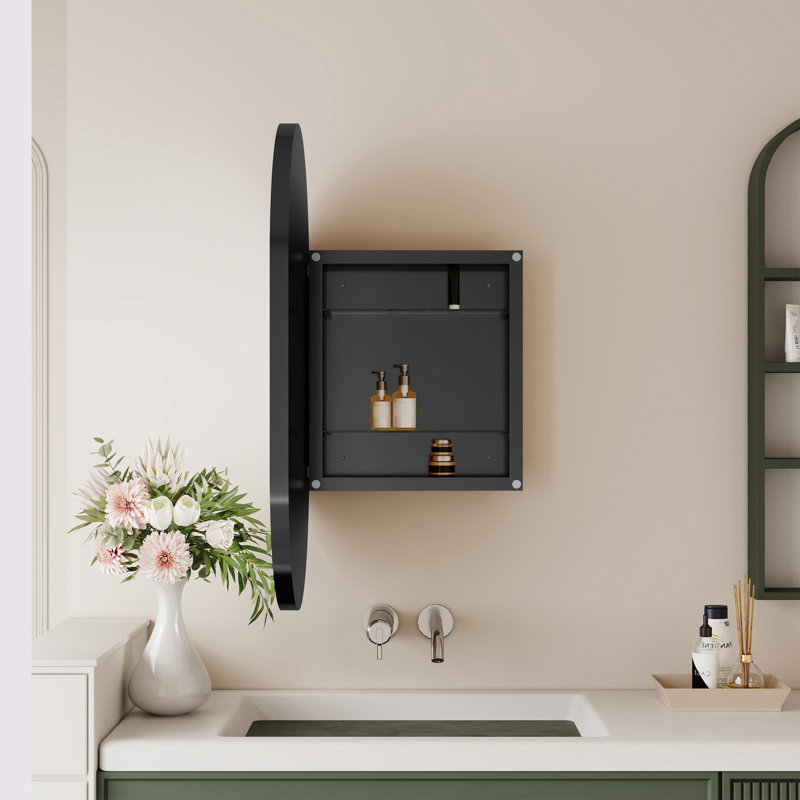 Miroir ovale encastré avec rangement pour pharmacie, Noir mat