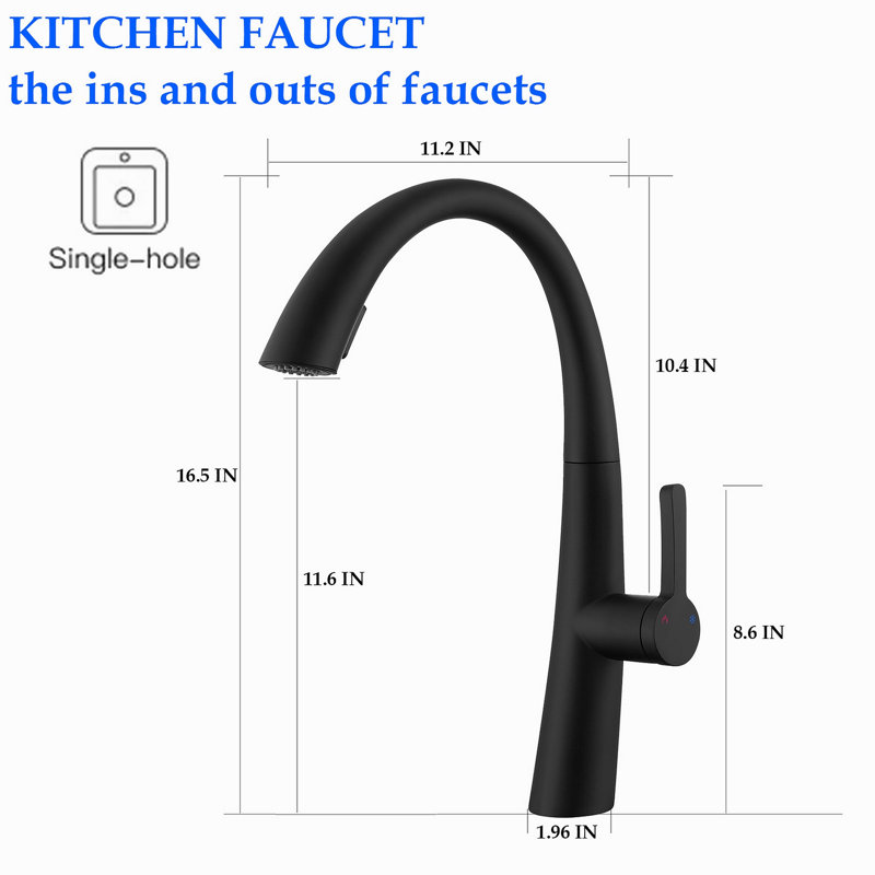 Robinet de cuisine escamotable en acier inoxydable, Noir mat