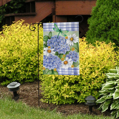 Drapeau de jardin libellule et hortensia