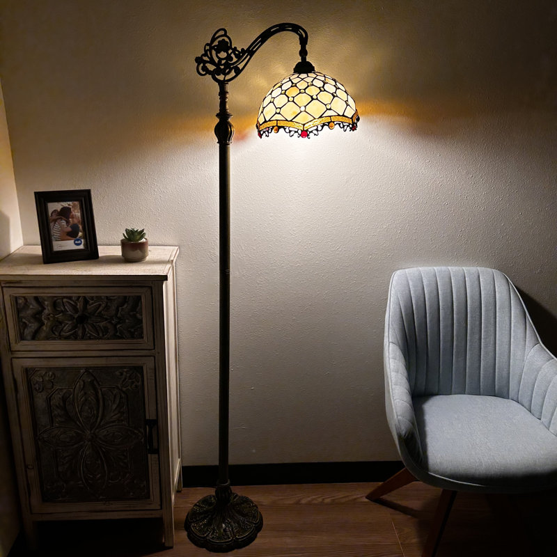 Keenesburg Tiffany Floor Lamp Gold Stained Glass Crystal Beans LED Bulb Included Gooseneck 20"W*12"D*63"H