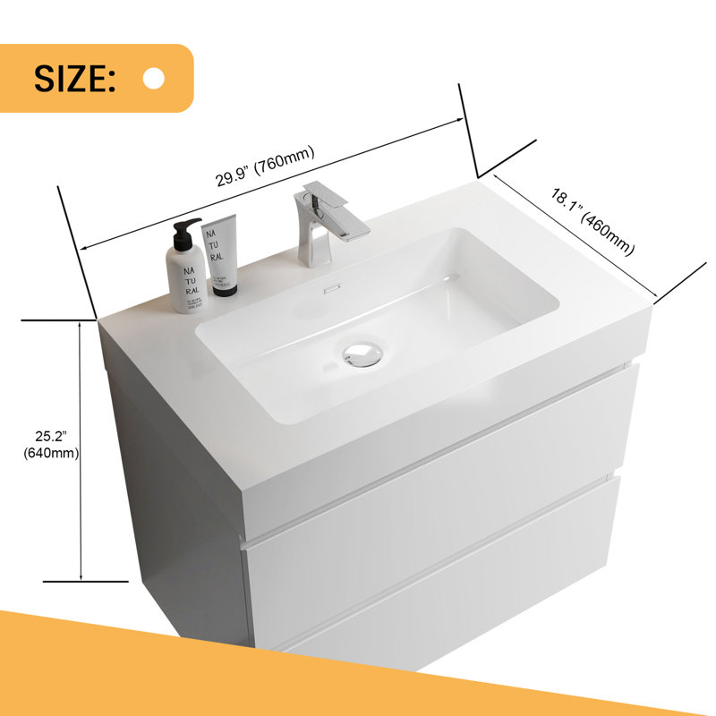 29.9'' Single Bathroom Vanity with Resin Top, White