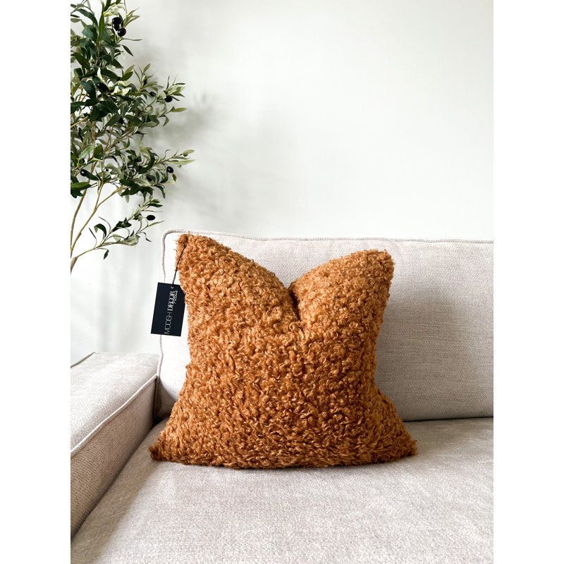 Teddy Faux Fur Pillow Cover, 24" x 24", Chestnut