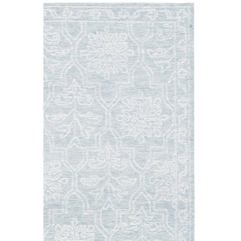 Frachia Tufted Wool Cotton Damask Rug in Light Grey/Ivory, Rectangle 8' x 10'