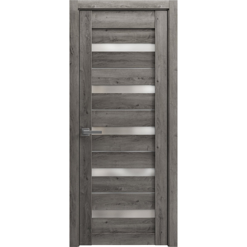 Porte de garage prémontée à la française, verre dépoli, Quadro 4445, gris Nebraska, panneau simple, cadre, poignées, porte robuste pour salle de bain ou chambre à coucher - 91,4 cm x 203,2 cm