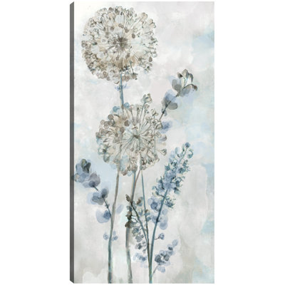 Garden Heights I by Studio Arts, 25x13", Blue Dandelion Seed Head Vertical Botanical Canvas Wall Art Print