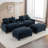 111" Sectional Sofa Chenille Upholstered Sofa with Two Removable Ottoman, Two USB Ports, Two Cup Holders and Large Storage Box for Living Room-1069731580