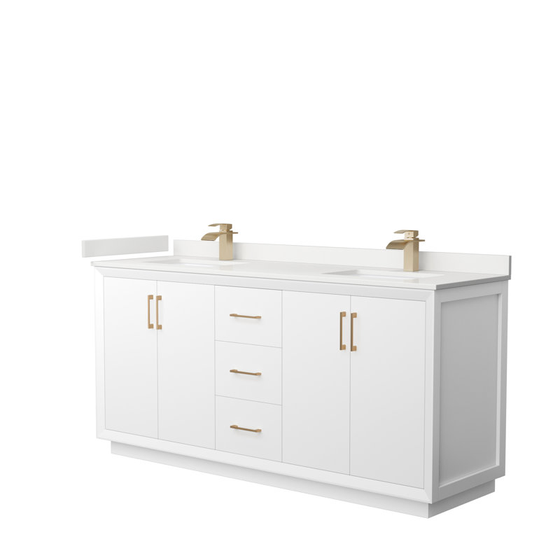 Strada 72'' W Double Vanity, Giotto Quartz, White, Matte Black