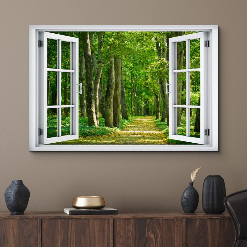 Fenêtre de paysage «Window View Neon Green Spring Spring Forest Trail Trail Nature Scenic Landscape» sur toile