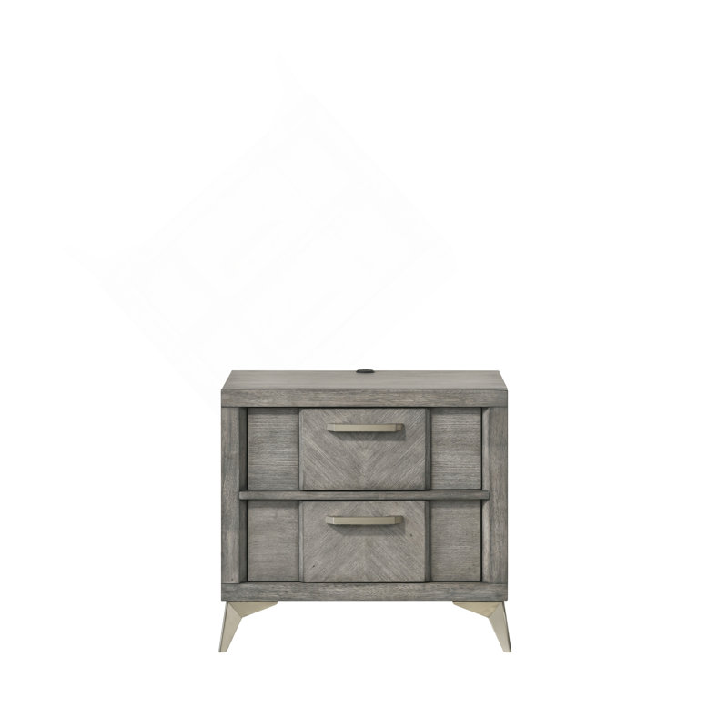 2 Drawer Nightsand in Gray Bookmatched Veneers