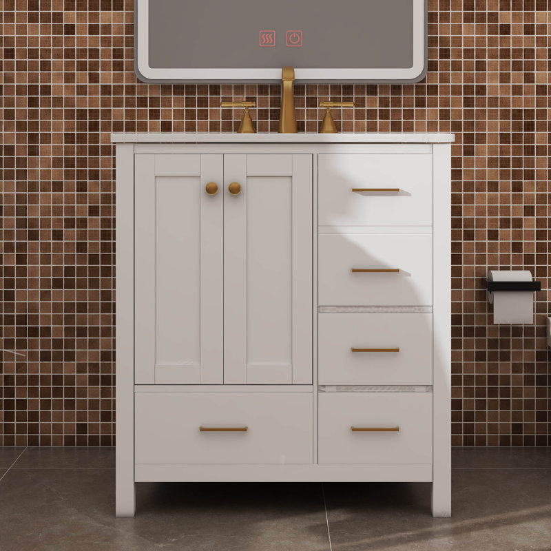Ensemble de meuble-lavabo 30 po avec lavabo en céramique, ensemble de meuble-lavabo autoportant avec 4 tiroirs et portes à fermeture douce