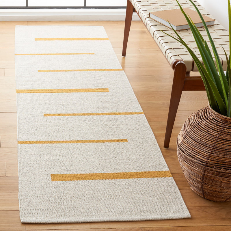 Estiven Hand-Woven Cotton Striped Flatweave Area Rug, Runner 2'3" x 8'