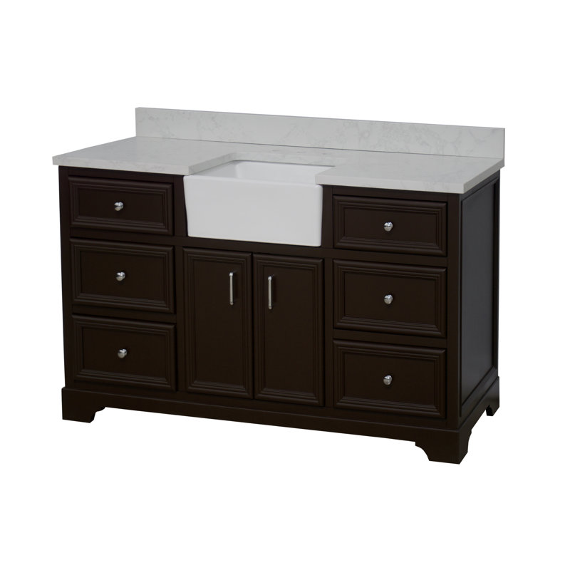 Ensemble de meuble-lavabo simple 60 po Emiliano, Chocolat, Carrara d'ingénierie