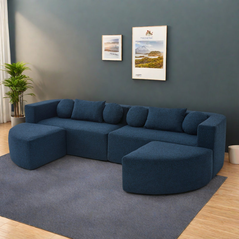 Canapé modulaire à compression Boneless, Bouclé bleu