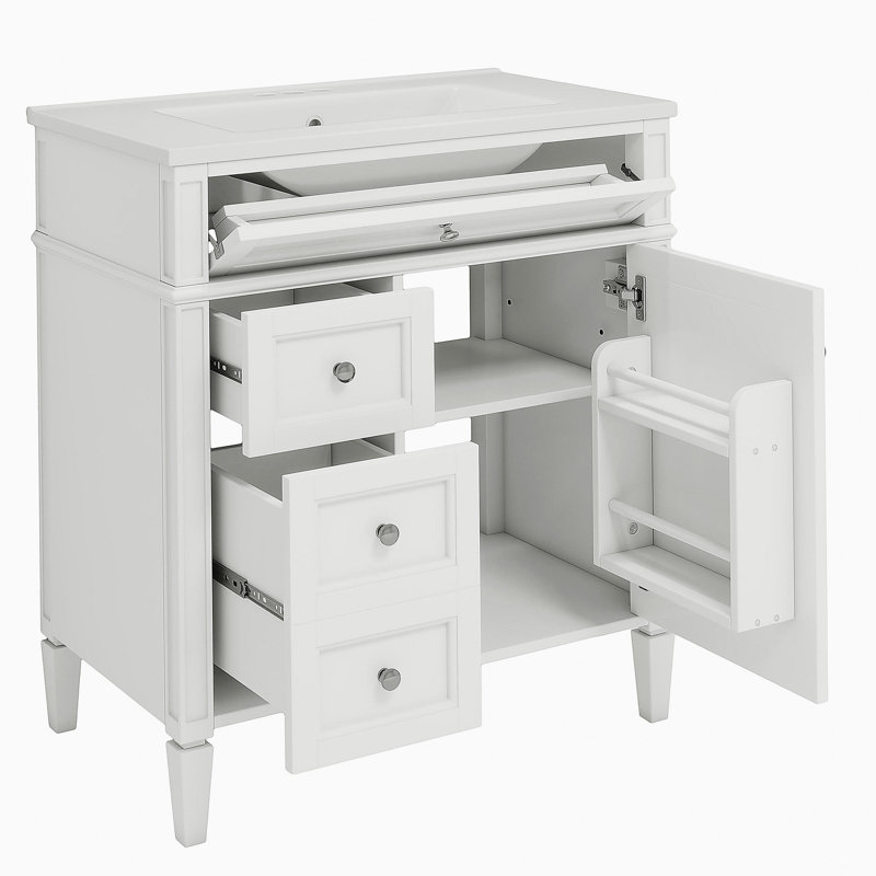 Meuble-lavabo de salle de bain 30 po avec lavabo supérieur, meuble-lavabo moderne avec 2 tiroirs et tiroir basculant, meuble-lavabo simple