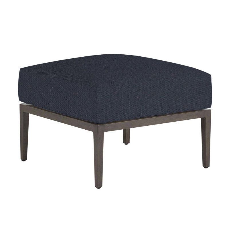 Santa Barbara Ottoman with Cushion, No Welt, Linen Navy