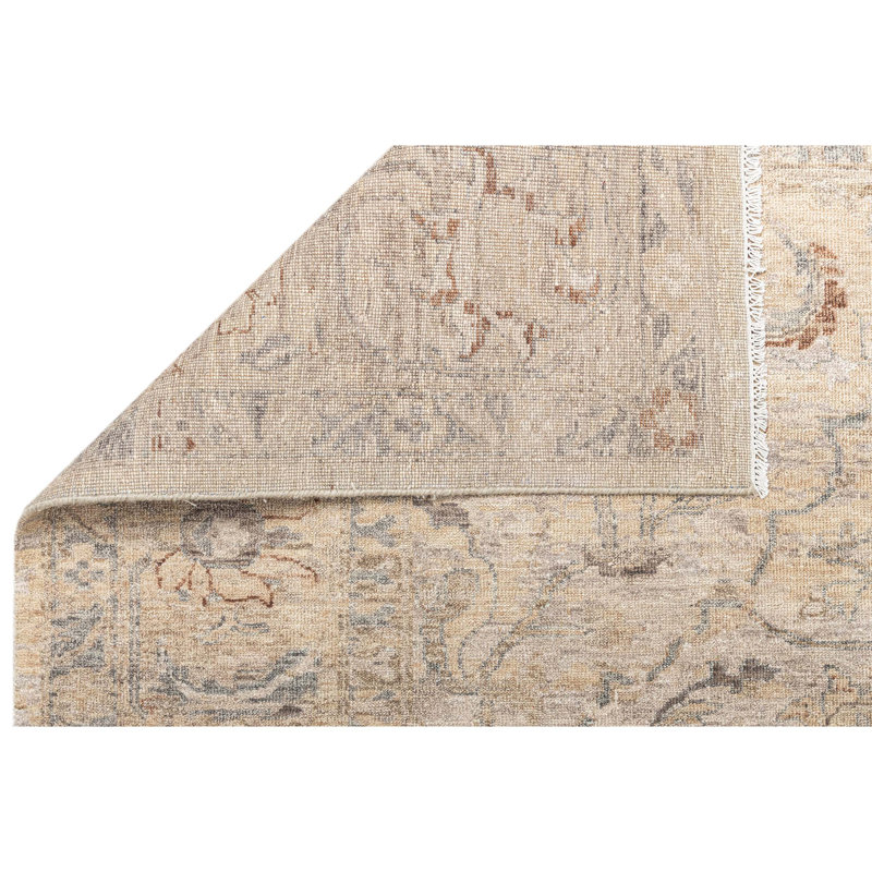 Hand Knotted Abstract Area Rug in Beige/Gray/Brown, Rectangle 5' x 8'