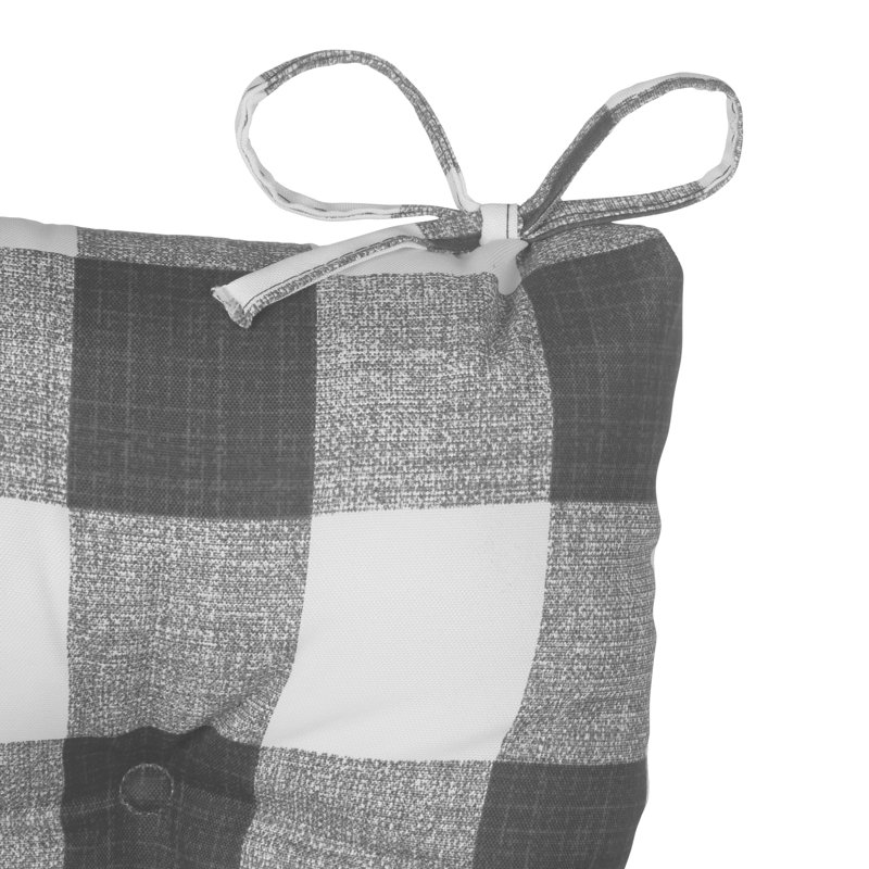 Gray and White Plaid Polyester Rocking Chair Cushion Set