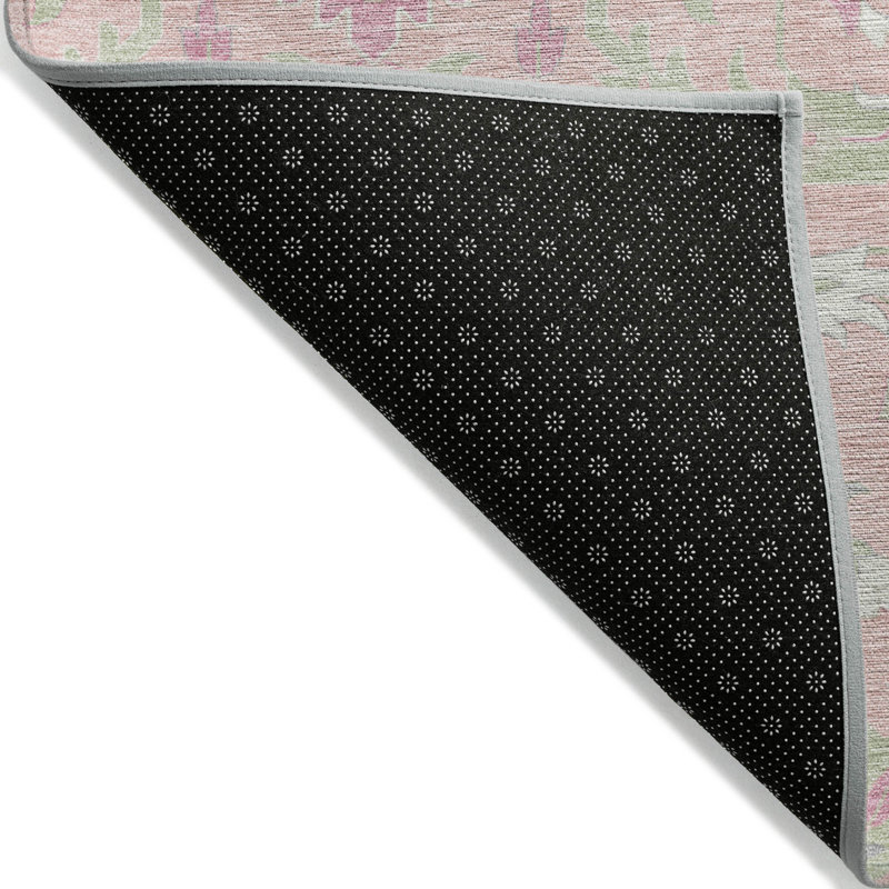 Tapis intérieur lavable damassé rose ivoire et gris 3 pi x 5 pi