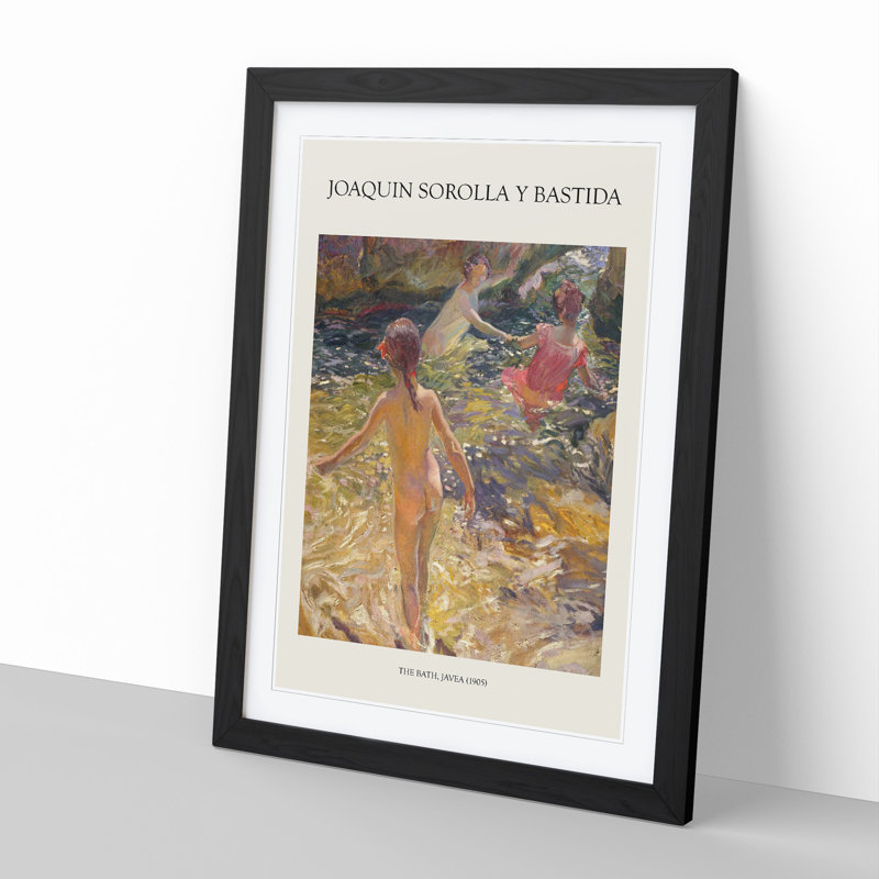 Swimming in the Sea by Joaquin Sorolla Y Bastida - Picture Frame Painting, Black Framed, 48cm H x 36cm W x 2cm D