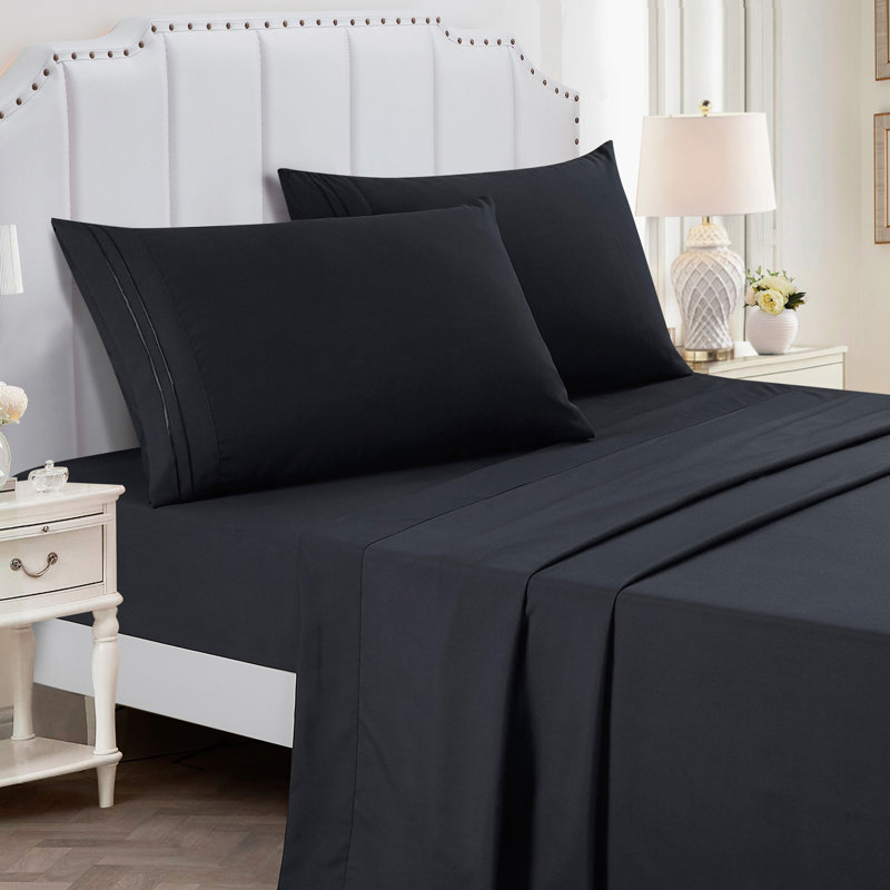 Ensemble de draps en microfibre Luxe - Literie à poches profondes et lisses, Noir