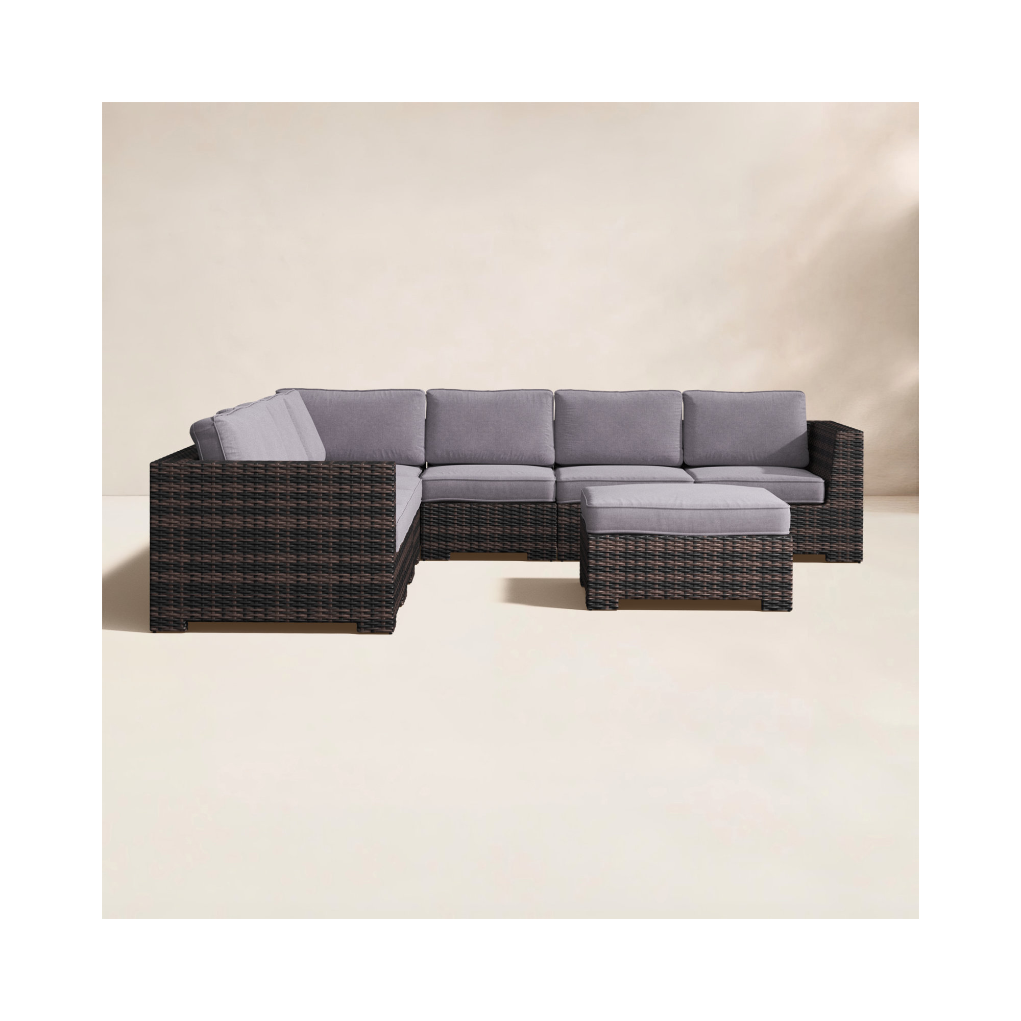 Paniagua Fully Assembled 122'' Wide Outdoor Wicker Reversible Patio Sectional, Espresso
