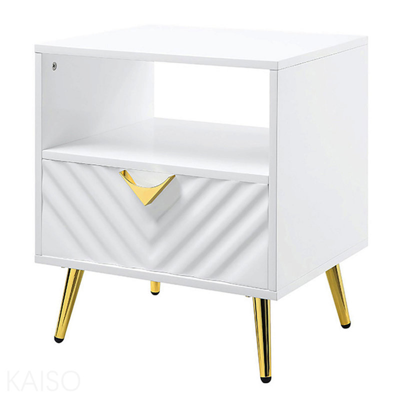 Table de bout blanche brillante avec tablette