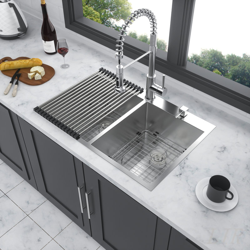 Double Bowl (50/50) Drop in Sink - 33x22x9 Inch Stainless Steel Kitchen Sink 16 Gauge with Deep Basins