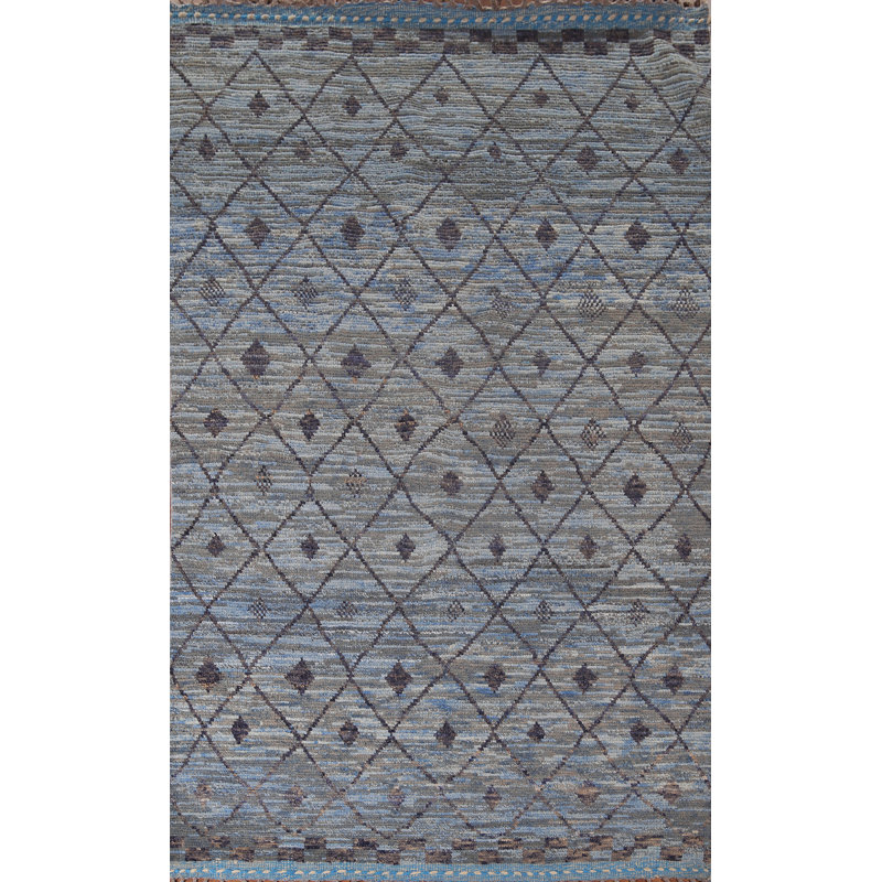 Tapis marocain bleu treillis fait à la main 6 x 10