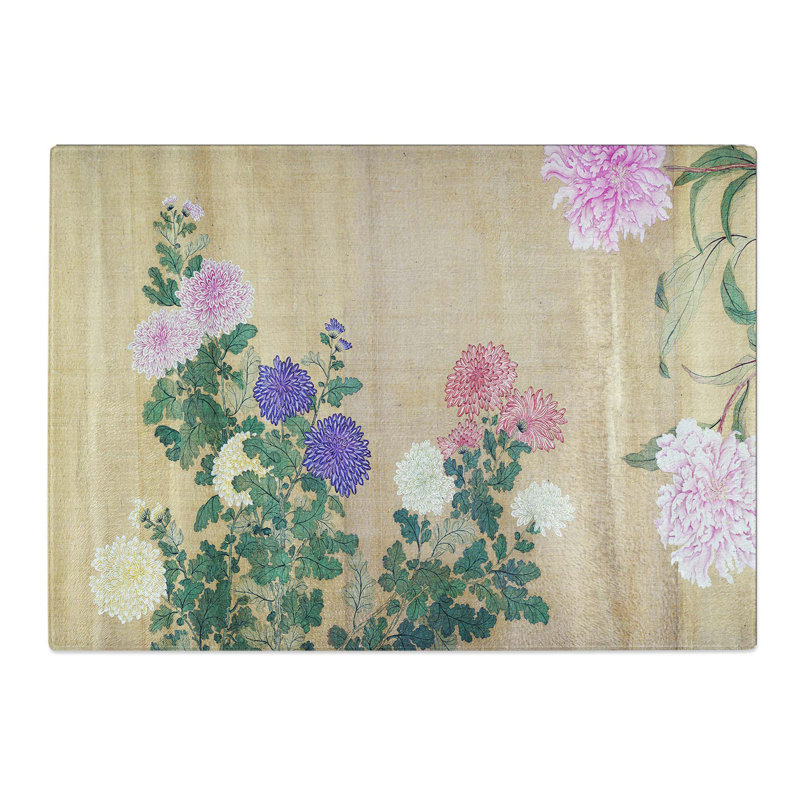 Tempered Glass One Hundred Flowers Vol.3 by Yun Shouping Chopping Board, 39 cm W x 28.5 cm L