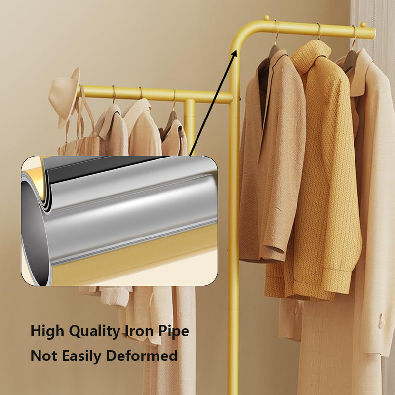 Coat Rack Freestanding With Rock Slab Base, Gold/White