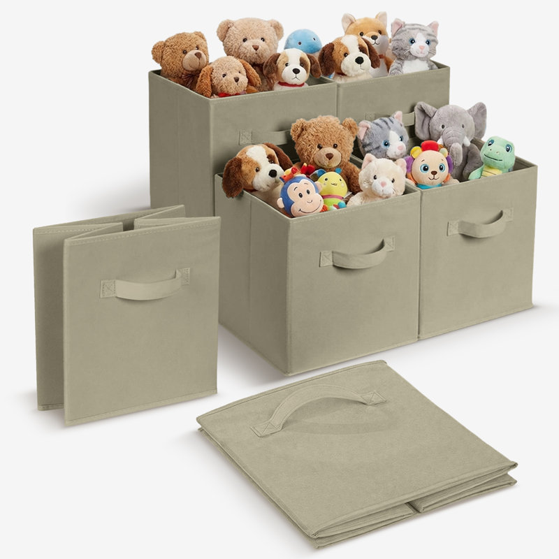  6 Pack Fabric Storage Cubes with Dual Handles Collapsible Shelf Organizer Bins, Grey, Grey