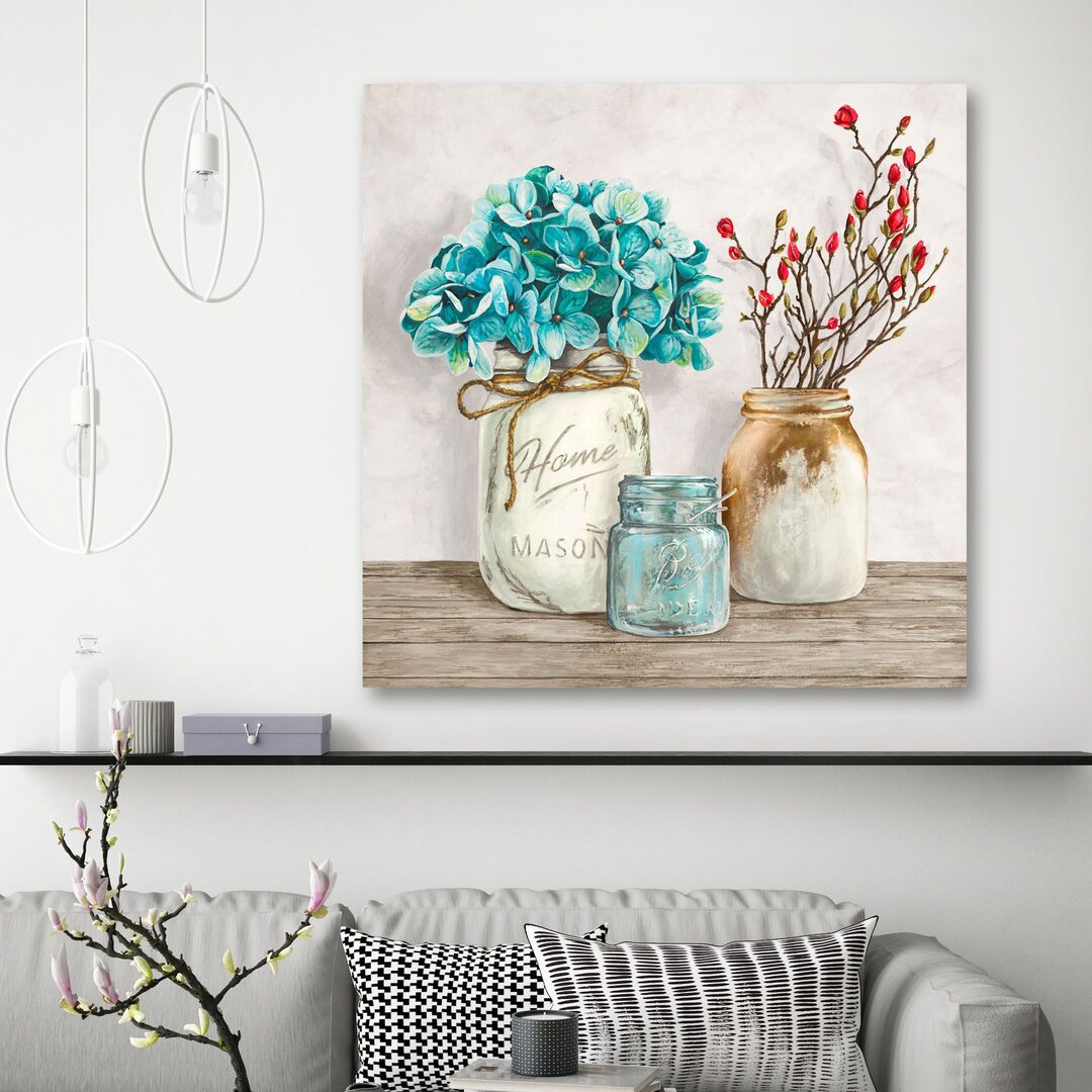 Wandbild Floral Composition with Mason Jars I von Jenny Thomlinson