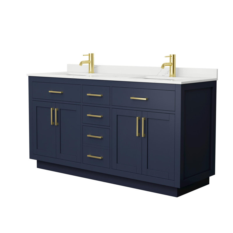 Beckett TK 66'' W Double Vanity, Giotto Quartz, Dark Blue, Brushed Gold