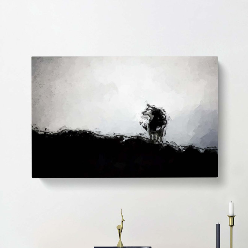 Silhouette Of A Wolf In Abstract - Wrapped Canvas, 60cm H x 91cm W x 3cm D
