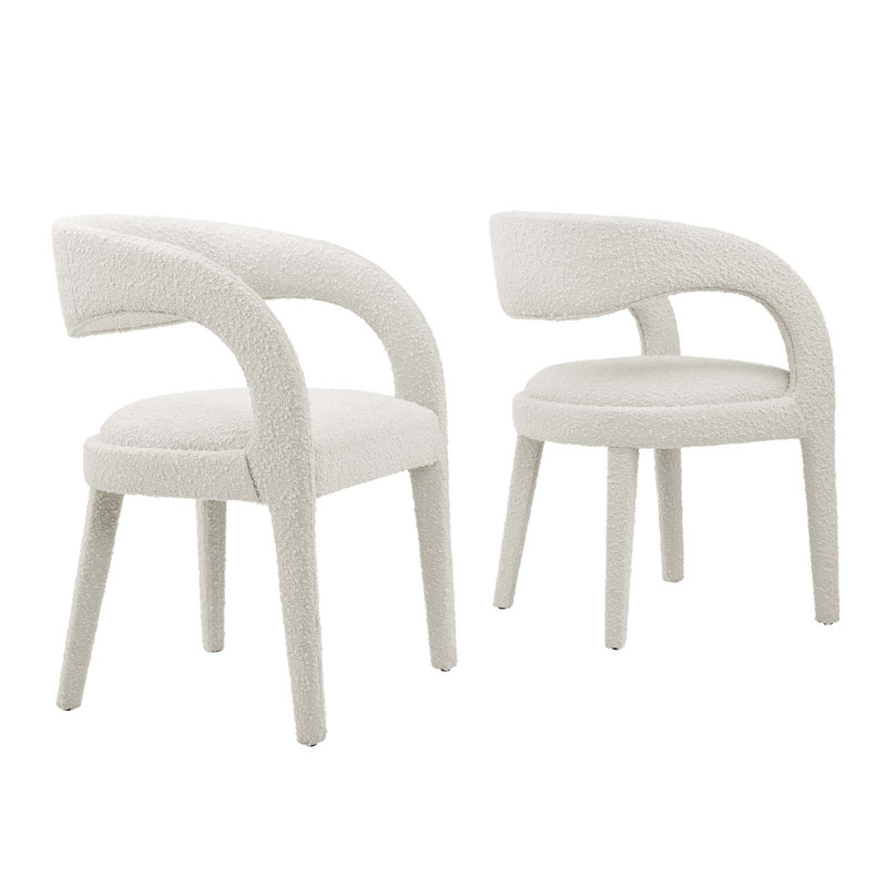 Ivory Boucle Upholstered Low Back Dining Chair Set