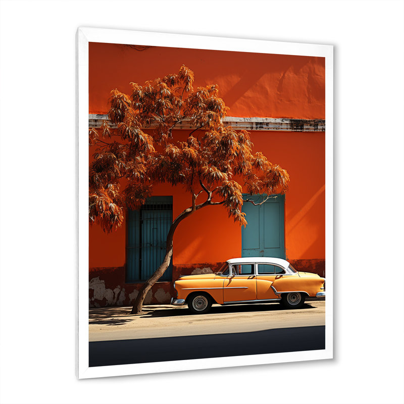 «Cuba Orange Car Heritage» sur impression sur toile, Cadre simple blanc, H 32 po x l 16 po x P 1 po