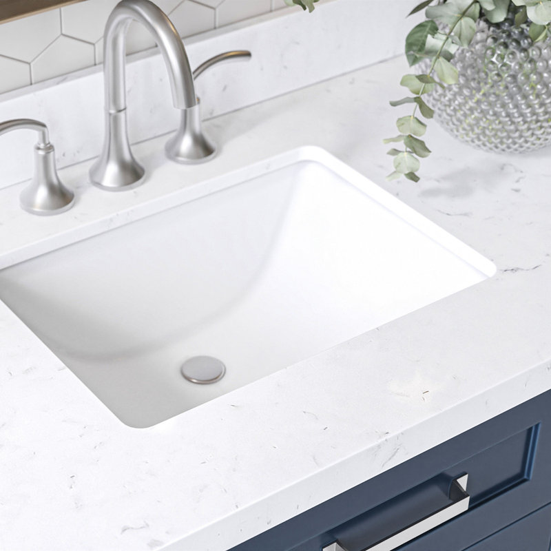 Ariel Monroe 42 Inch Single Rectangular Sink Bathroom Vanity With Carrara White Quartz Countertop, Midnight Blue