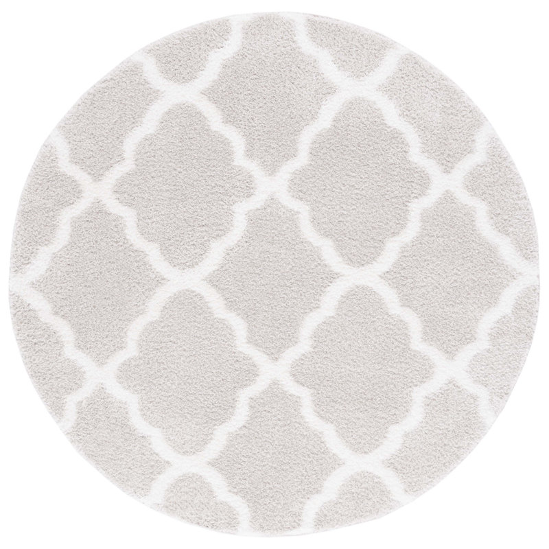 Tahoe Geometric Silver/White Area Rug, Round 6'7"